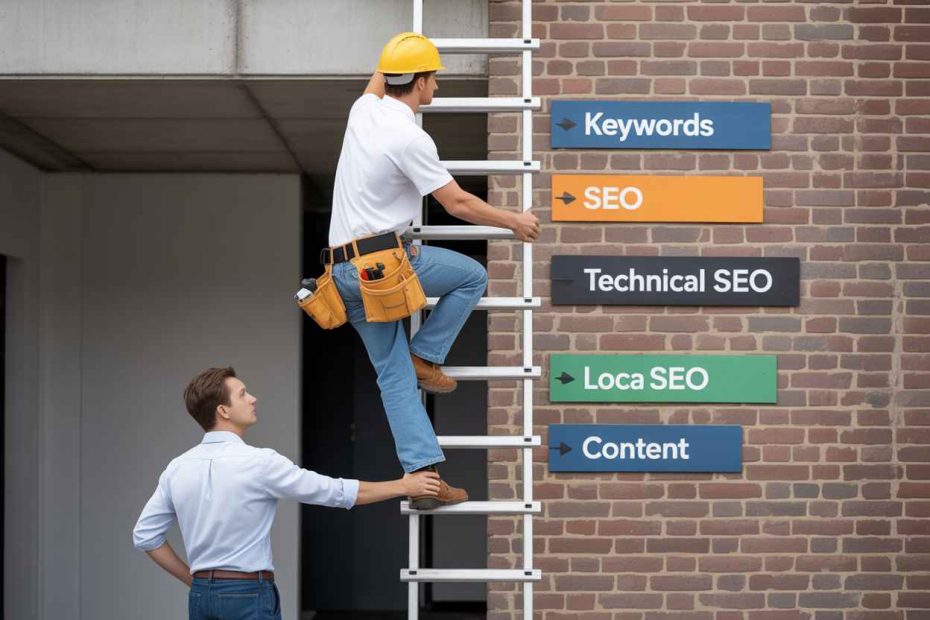 HVAC SEO expert supporting a contractor climbing the ladder of search rankings.